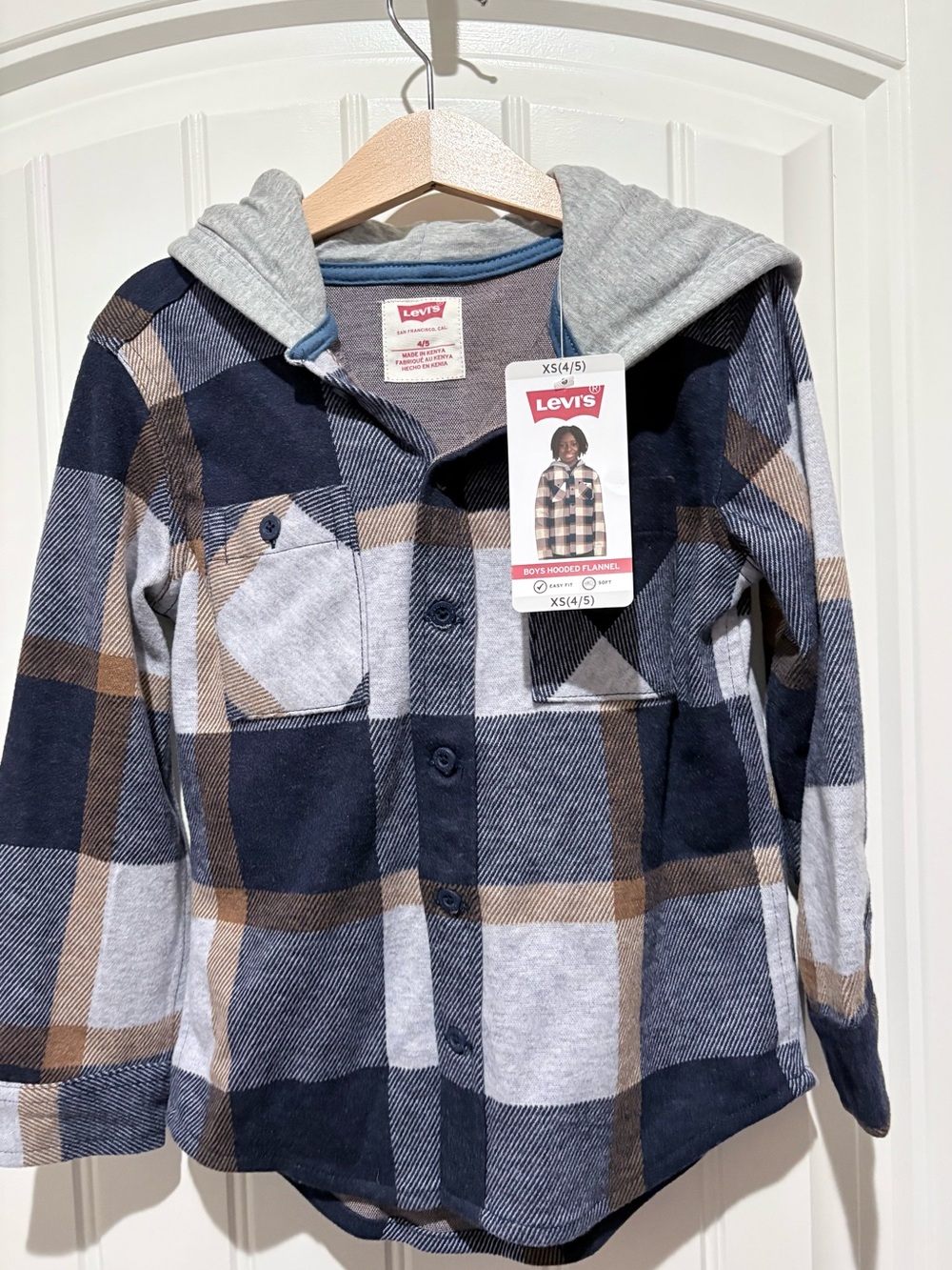 Levi's Boys Plaid Button-Down Shirt Jacket in Navy, Gray & Brown